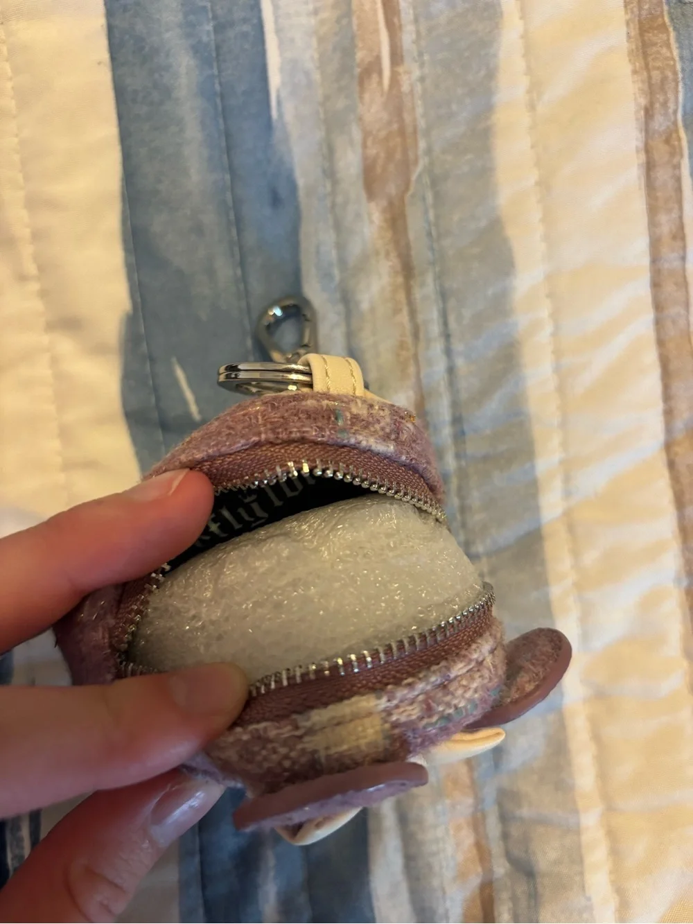 Loungefly Minnie Ear Tweed Mini Backpack Charm in Blush and Cream